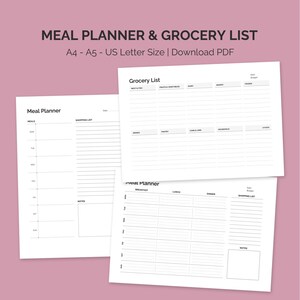Printable Weekly Meal Planner & Grocery Shopping List - Digital Menu Planner Set for Healthy Eating and Family Planning