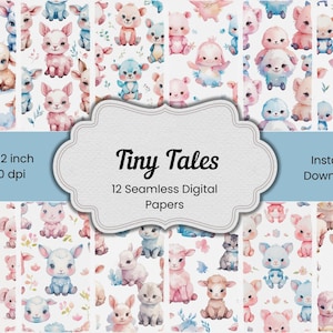 Tiny Tales paper 12 Carte digitali / Sfondi acquerellati senza soluzione di continuità per scrapbooking, diari e artigianato