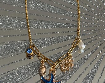 Handcrafted Charm Necklace: Stainless Steel & Gold Plated Charms