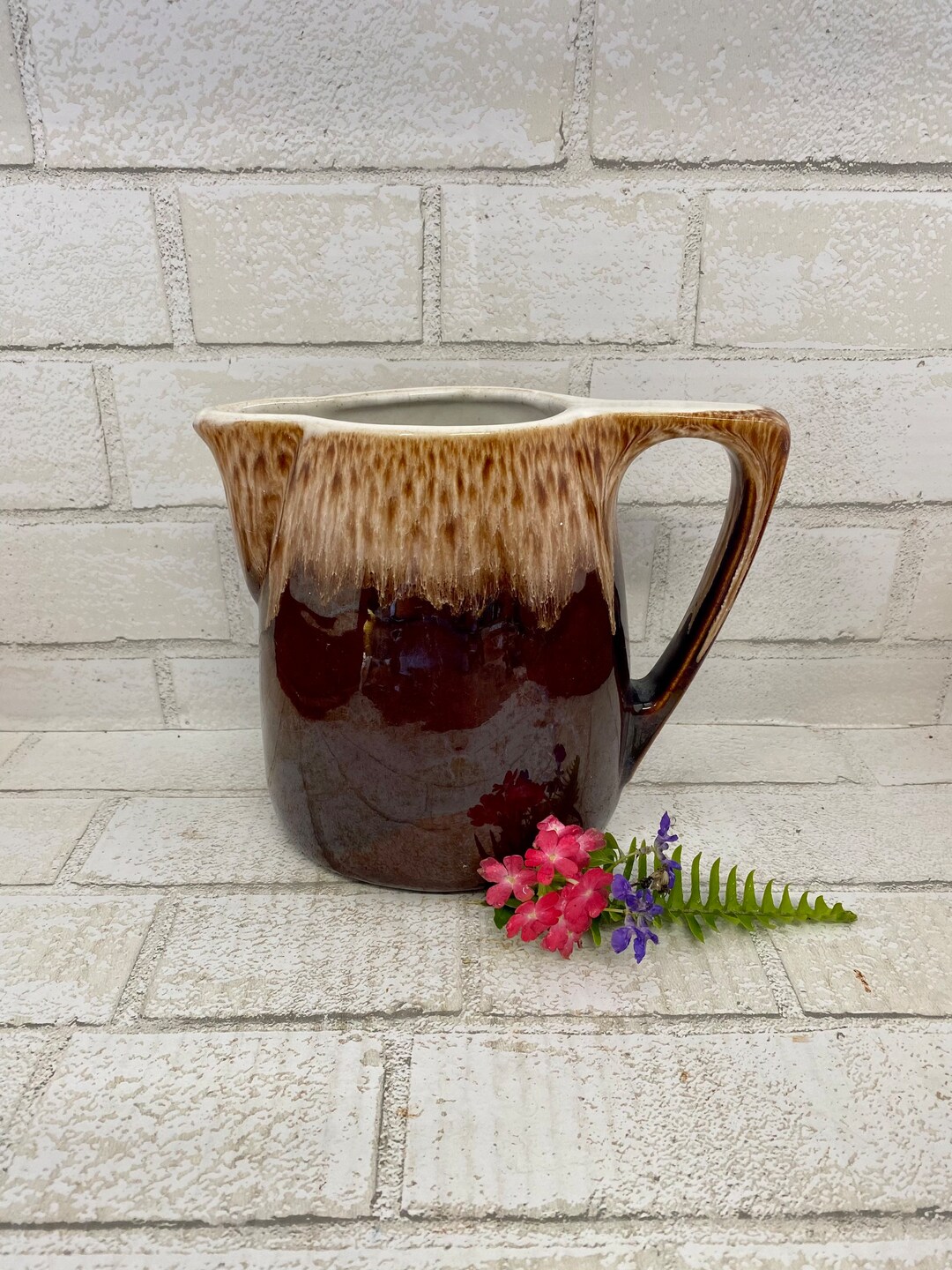 Vintage Rulel Rubel Hull USA Pottery Pitcher Brown Drip Pottery Etsy