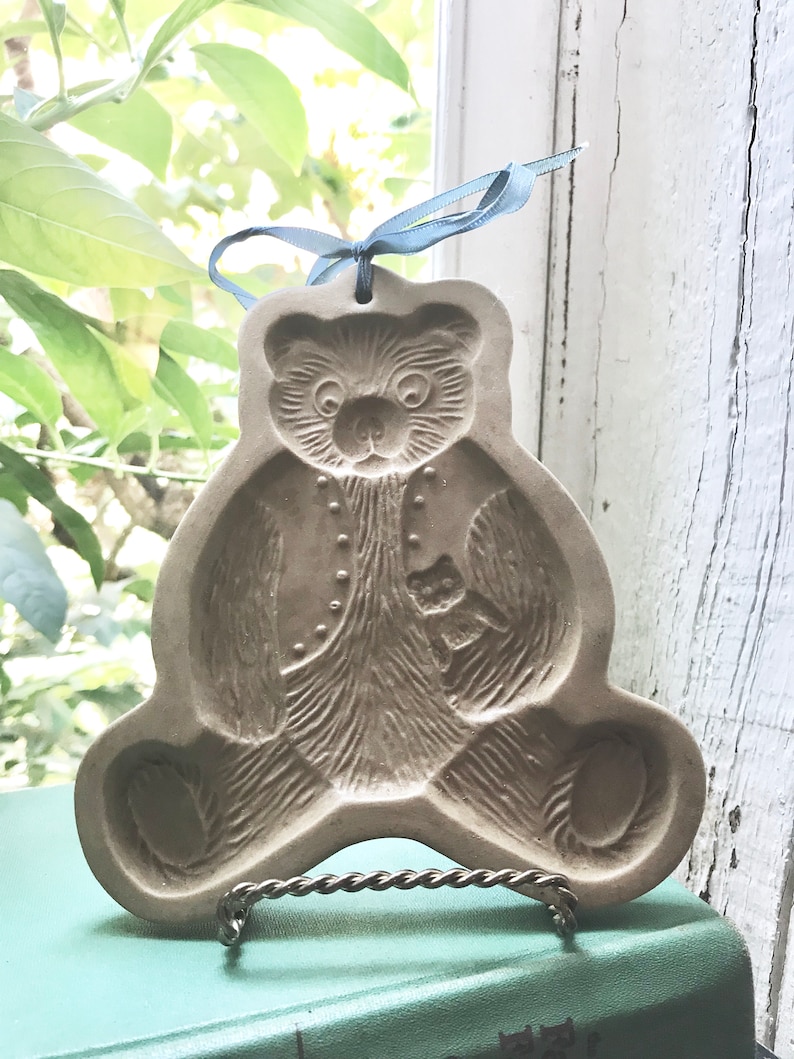 Vintage Teddy Bear Clay Cookie Mold Brown Bag Cookie Art 1984