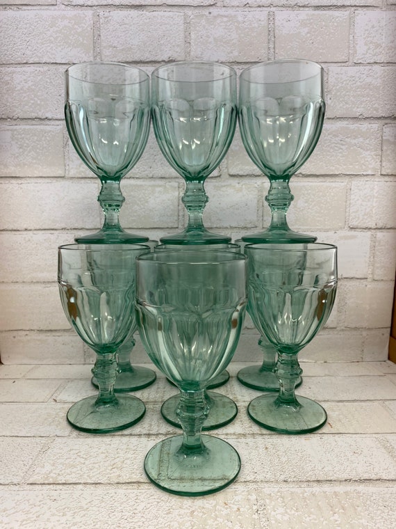 Set of Ten 10 Vintage Iced Tea Goblets Aqua Green Glasses 12 Oz