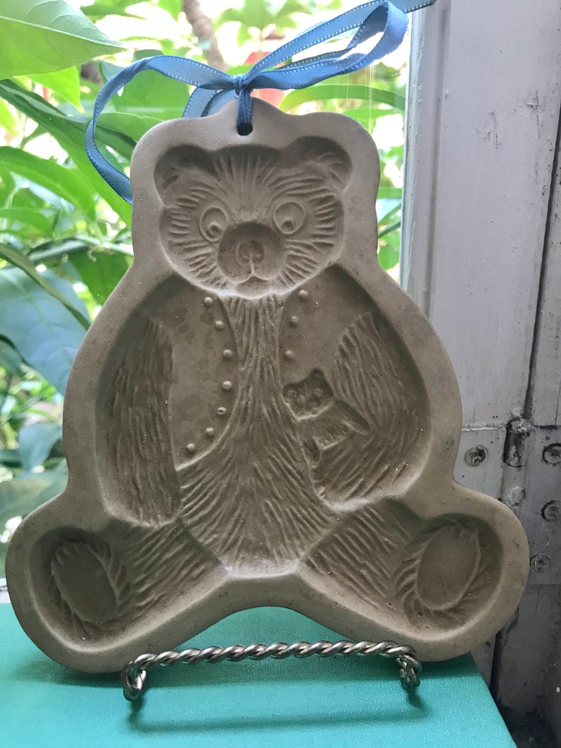 Vintage Teddy Bear Clay Cookie Mold Brown Bag Cookie Art 1984