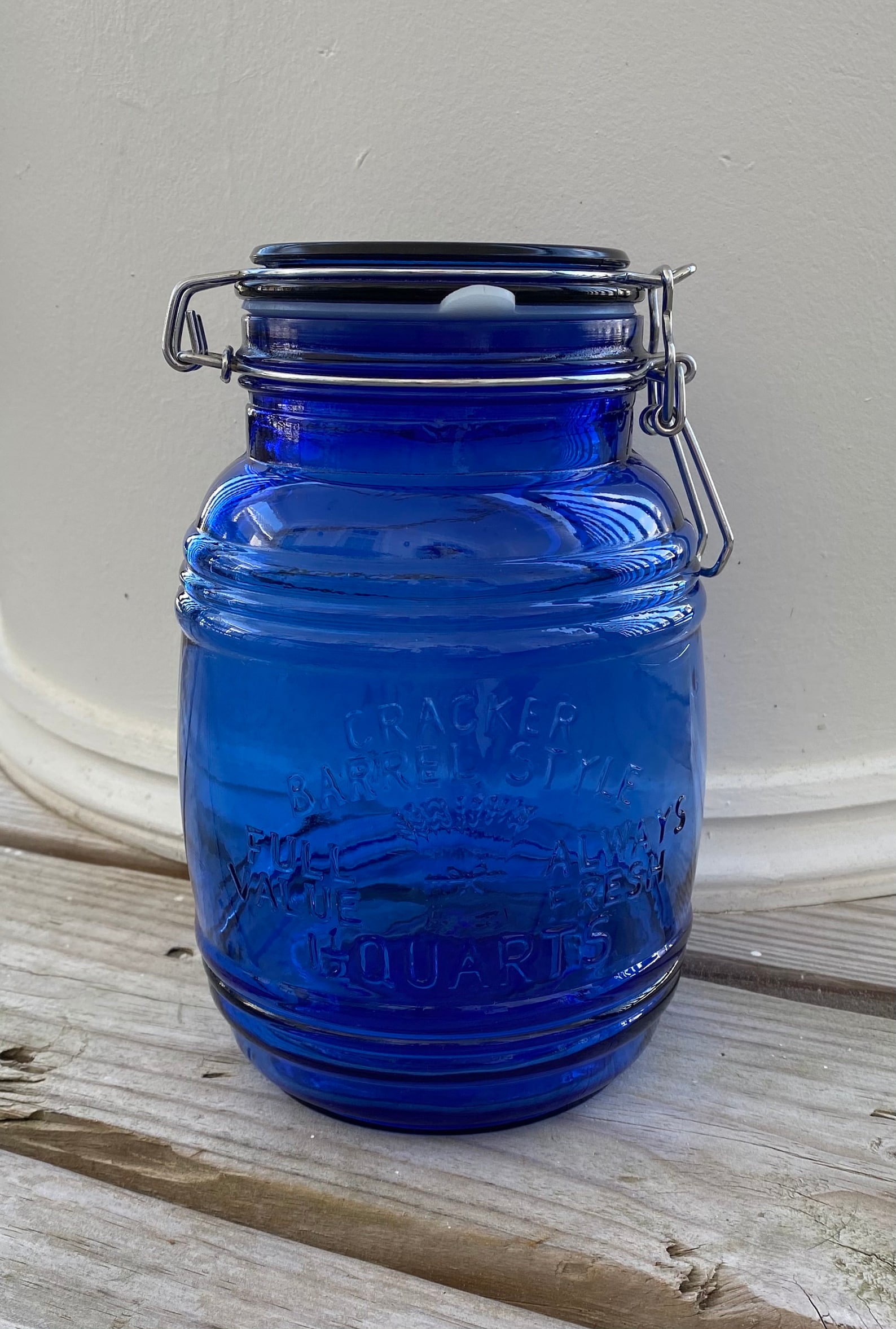 Vintage Cobalt Blue Glass Canister With Flip Top Lid Perfect Etsy