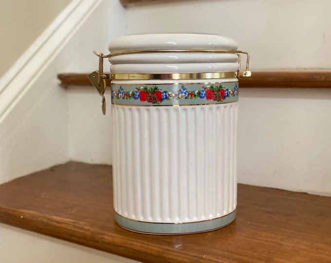 Vintage Oval Ceramic Canister With Hinged Lid Made Exclusively for