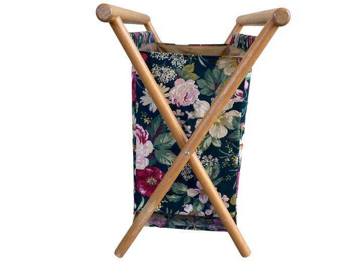 Vintage Mid Century Folding Knitting Bag Roses and Peonies Floral