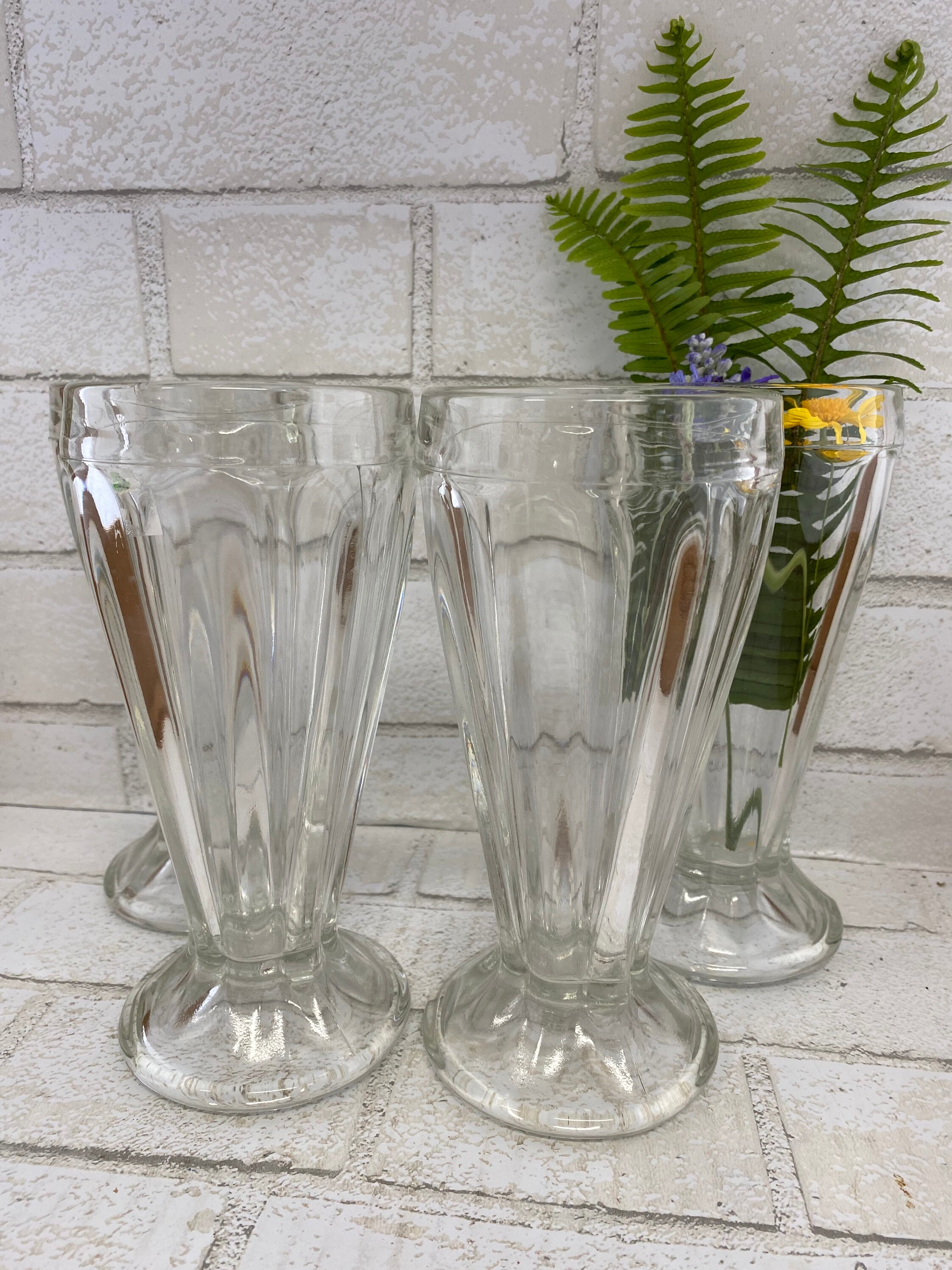 Set of Four 4 Vintage Fluted Soda Fountain Glasses / Ice Etsy