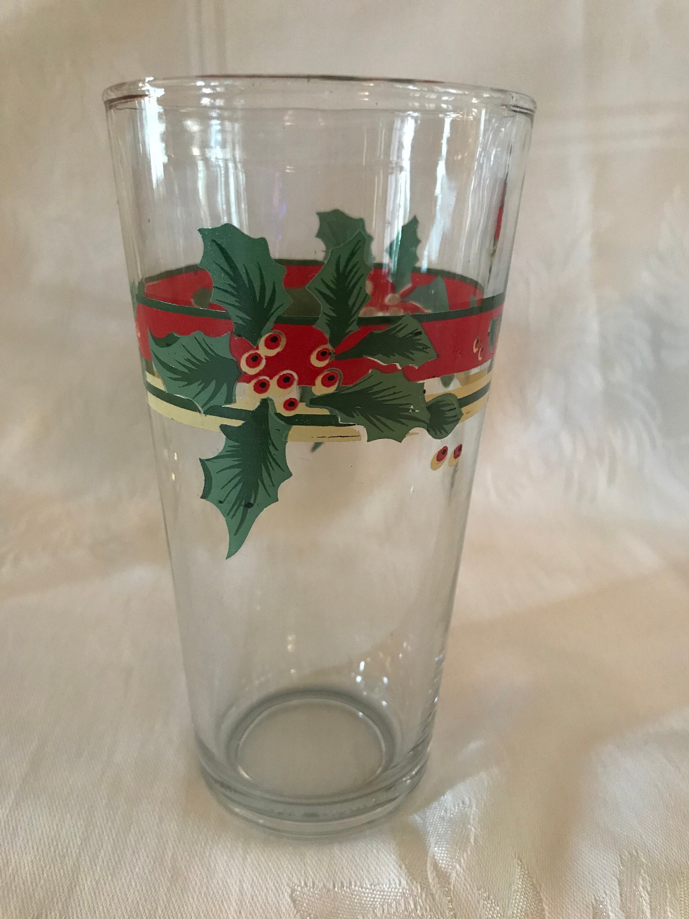 Set of 7 Vintage Holiday Glasses with a Red Stripe Green Etsy