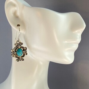 Silver Dangle Earrings, Silver Charm dangle Earrings, Turquoise color earrings E-23