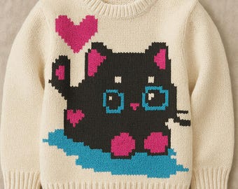 Gatito Negro – Patrón de Tejido en PDF / Gráfico de Intarsia para Suéteres, Mantas y Más para Bebé