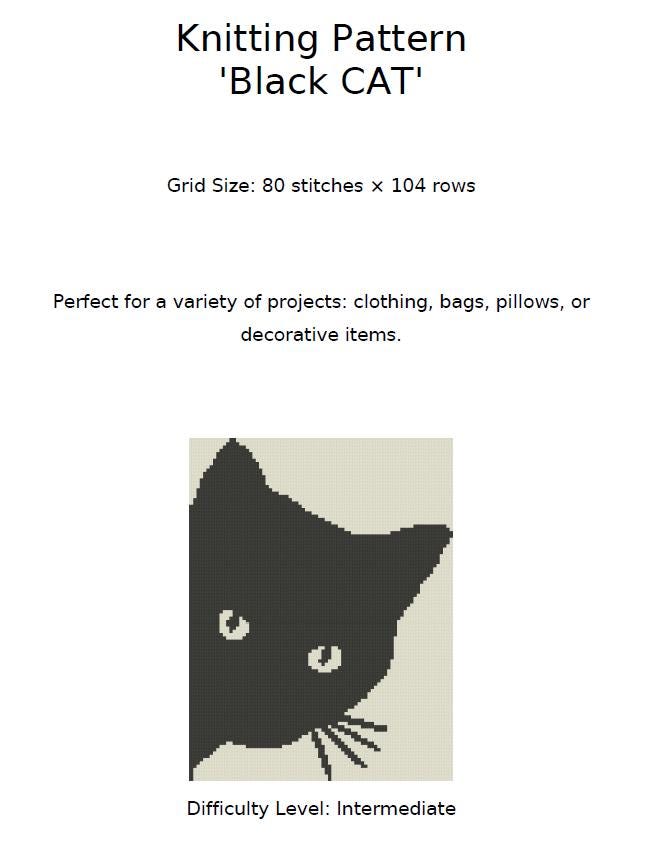 Black Cat Knitting Chart: Intarsia PDF Pattern (for Sweaters/pillows ...