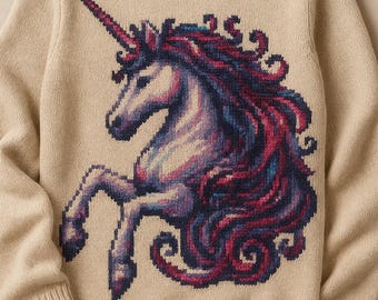 Modèle de tricot licorne : motif colorwork intarsia (téléchargement PDF)