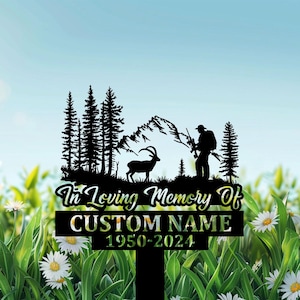 Personalized Mountain Goat Hunting Memorial Stake, Custom Hunter Grave Marker, Cemetery Stake For Outdoorsman, In Memory Of Dad Or Grandpa.