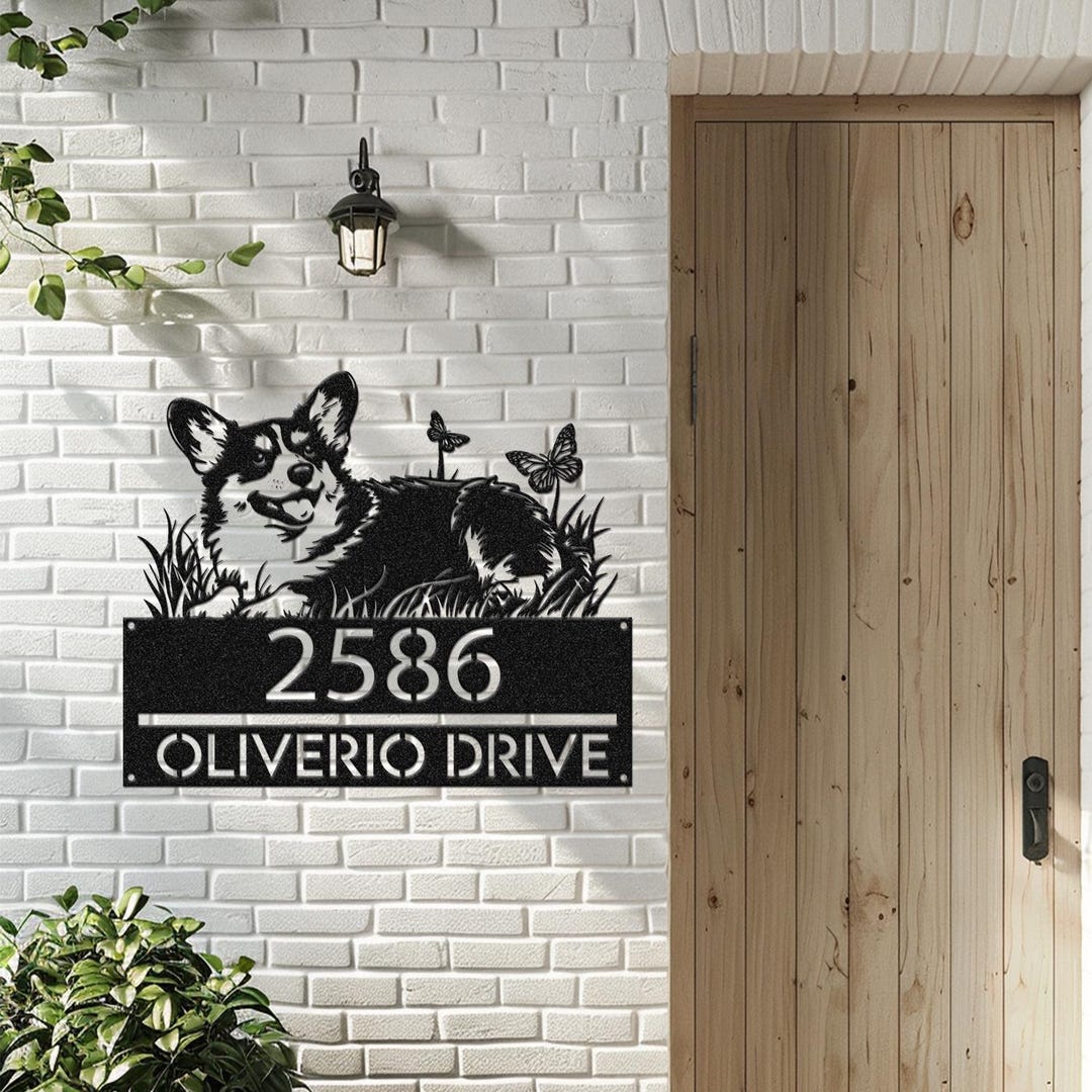 Personalized Dog House Number Sign – Custom Address Plaque With Bernese Mountain Dog Silhouette, Vertical Metal Sign For Yard, Porch, Fence & Garden Decor