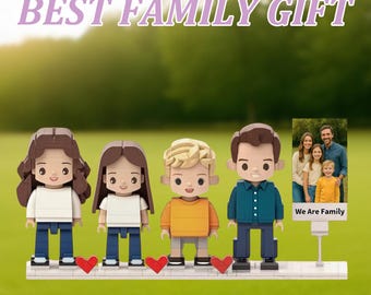 Kundenspezifische 3 / 4 Personen-Familien-Ziegelsteinfiguren, personalisiertes Baustein-Geschenk, benutzerdefinierte Mini-Ziegelfigur, einzigartiges Andenken für Familie / bester Freund