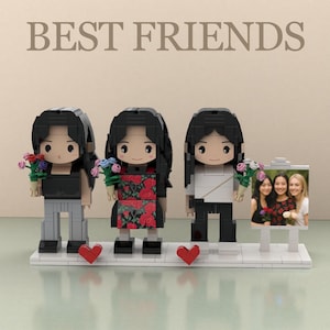 3-4 Person Brick Figures with Easel Frame, Custom Building Blocks, Brick Me Figure, Photo Puzzle Toy, Keepsake for Couples, Friends & Family
