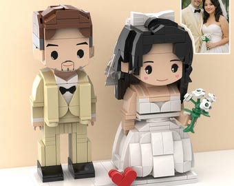 Custom Valentine's Day Couple Brick Figures Gift, Personalized 2 Person Minifigures Blocks Keepsake