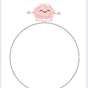 以下が含まれることがあります： 黒い文字で「MY CALM CORNER」と書かれた白いポスター。ピンク色の脳の漫画のキャラクターが、大きな黒い円の上でヨガのポーズをとっています。脳は笑顔です。