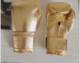 Gold Boxing Gloves, Metallic Training Gloves, Sparring Gear for Men Women, Kickboxing MMA Gloves, Unique Fitness Gift
