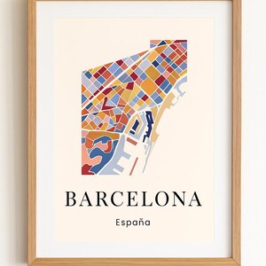 Barcelona Kunst Map – Digitales Download Poster – Stadtfarben im Abstrakten Stil