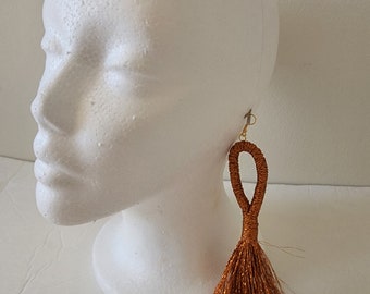 Copper Sparklers Loop Tassel Earrings, Gold Earring, Boho Earrings, Indie Earrings, Big Earrings, Festival Earrings, Bridesmaids Earrings