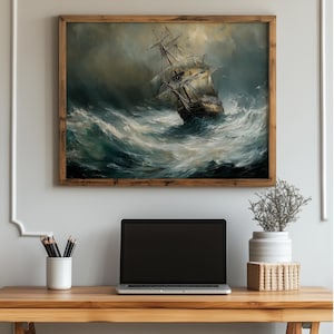 18th Century Sailing Ship Painting - Vintage Nautical Wall Art, Rustic Ocean Decor, Printable Maritime Scene, Classic Ship Artwork 1037