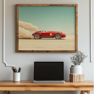 Vintage Racing Car Printable - Retro Car Wall Art, Classic Red Auto Illustration, Sportscar Decor for Enthusiasts, Digital Art Download 926