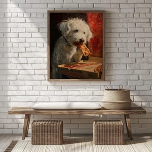 Fluffy White Dog Oil Painting - Printable Pet Portrait, Rustic Wall Art, Cozy Vintage Decor, Charming Animal Art Print for Home Decor 213