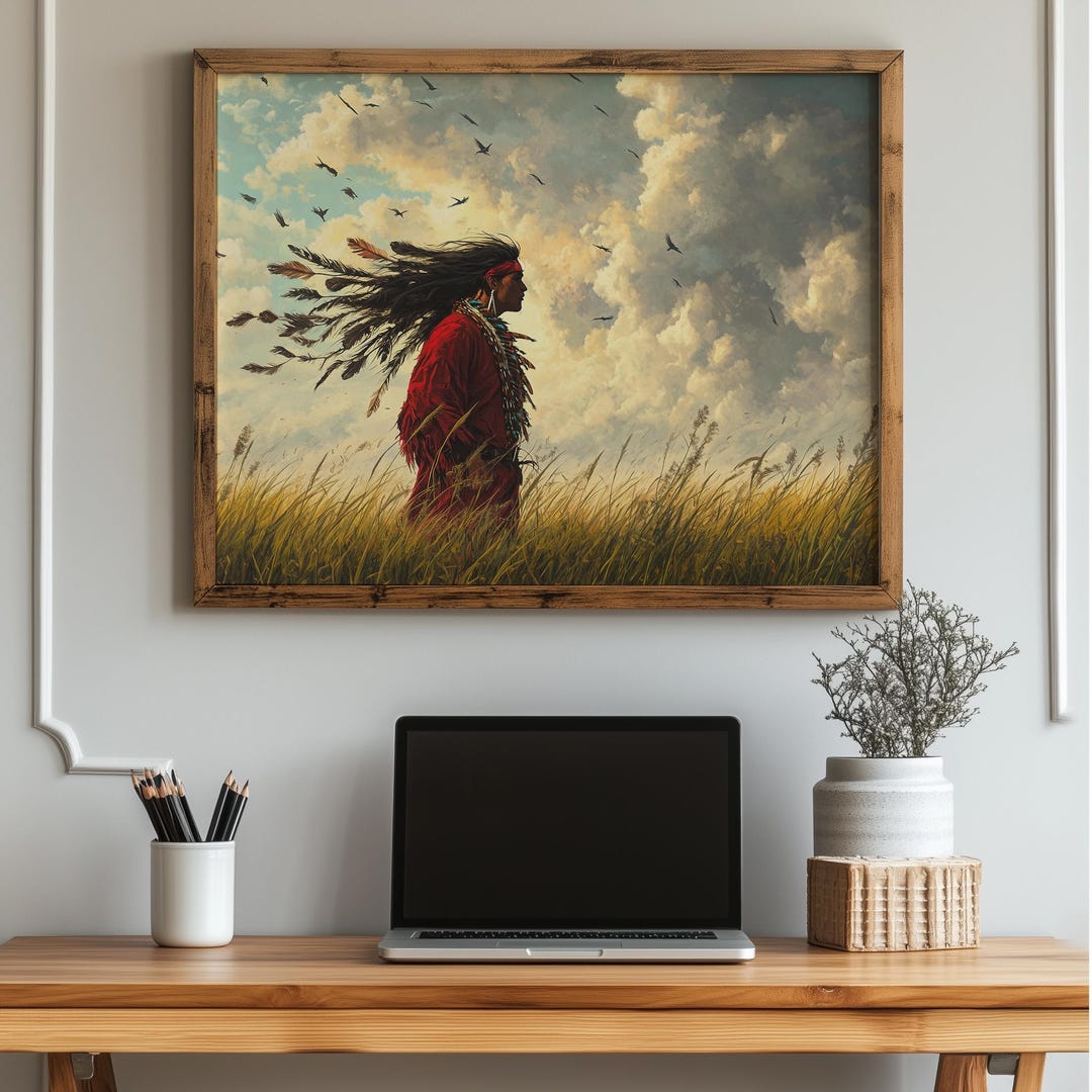 Rustic Native American Woman in Wind - Printable Wall Art, Earthy ...