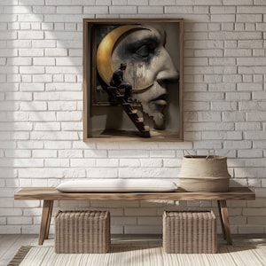 Surreal Moon and Face Artwork - Printable Dreamy Wall Art, Ethereal Portrait Print, Mystical Celestial Decor, Digital Art Download 588