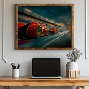 Futuristic Racing Car Wall Art - Printable Red and Orange Racecar, Fast Dynamic Automotive Decor, Digital Motorsport Art Print 1501