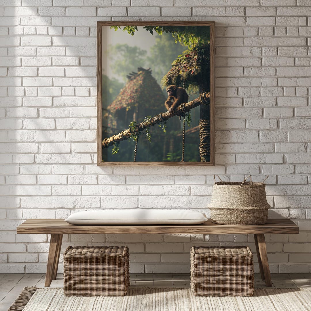 Rustic Monkeys Rustic Jungle Monkey Scene - Vintage Style Wall Art, Earthy Jungle ...