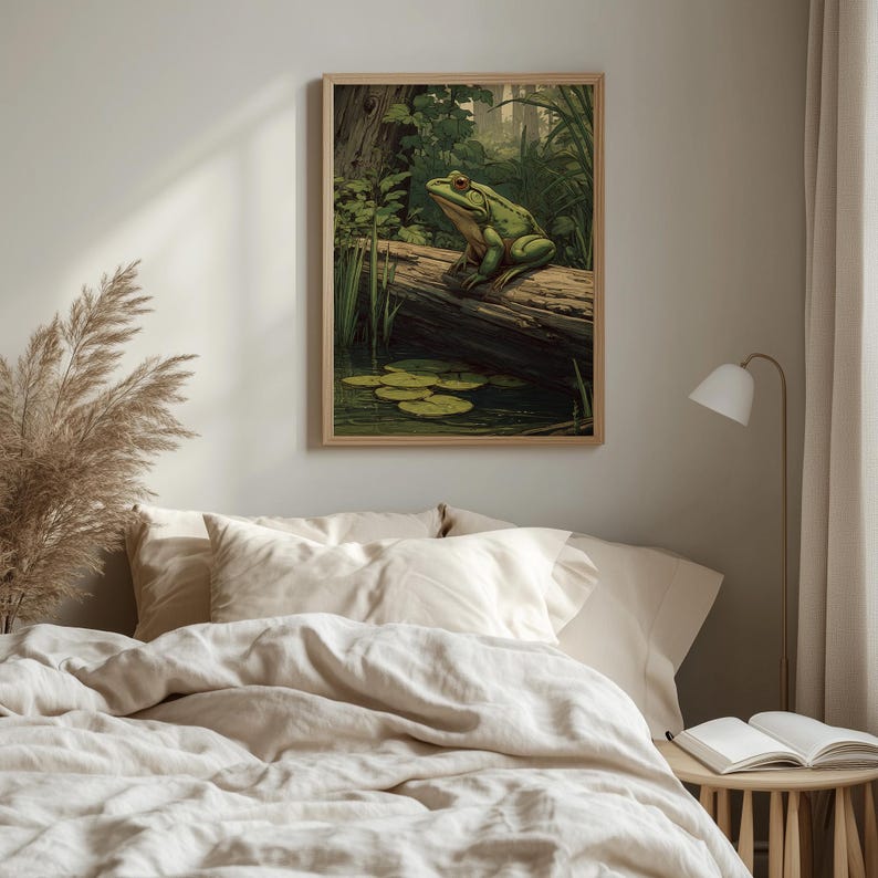 Rustic Frog Rustic Frog on Log Painting - Printable Swamp Scene, Cozy Nature Art ...