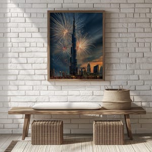 Nighttime Dubai Skyline Wall Art - Printable Cityscape Featuring Burj Khalifa, Stunning Modern City Decor, Digital Urban Art Print 1283