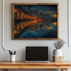 San Francisco Harbor at Night - Printable Cityscape Art, Reflective Water, Urban Night Scene Decor, City Lights Wall Art, Digital Print 1069