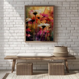 Vibrant Floral Watercolor Wall Art - Whimsical Spring Flowers, Colorful Cottagecore Decor, Printable Botanical Painting, Fantasy Print 1129