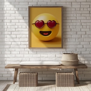 Fröhliche Emoji Wand Kunst Druck - Niedliche Herz Augen, Verspieltes Dekor, Moderne Kunst, Lustiges Zimmer Dekor, Gelbe Ästhetik, Printable Wall Decor 43