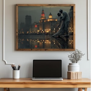 Printable Cityscape at Dusk - Urban Skyline Wall Art, Evening Panorama, Charming City Lights, Modern Decorative Art Print, Night Scene 1538