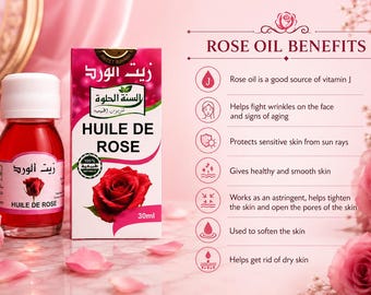 Aceite hidratante de rosa premium para el cabello y todo tipo de piel, 30 ml, 100 % natural marroquí.