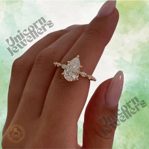 3 CT Pear Cut Moissanite Diamond Ring Pear Hidden Halo Engagement Ring 14K Gold Wedding Ring For Women Teardrop Ring Anniversary Ring