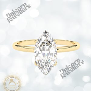 Marquise Cut Moissanite Engagement Ring-Thick Band Bezel Set Diamond Solitaire Ring-Plain Wide Band Gold Proposal Ring-Anniversary Gift Zen