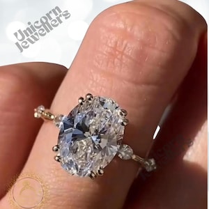 2.5 CT Oval Cut Moissanite Engagement Ring-Oval with Marquise Accent Engagement Ring-Delicate Double Prong Oval Wedding ring-Gift For Her