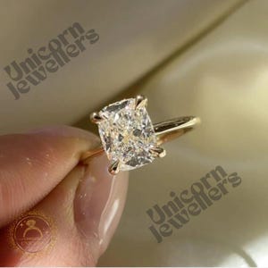 Hidden Halo Ring 3 CT Elongated Cushion Cut Moissanite Engagement Ring-Cushion Solitaire Wedding Ring-Cushion Bridal ring Anniversary ring