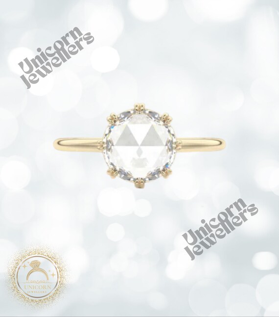 CT Rose Cut Moissanite Engagement Ring – Vintage Round Solitaire