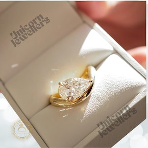 1.5 CT East West Pear Cut Moissanite Engagement Ring in 14K Gold-Unique Diamond Cut Design for Weddings or Anniversary Gift-Curved Ring