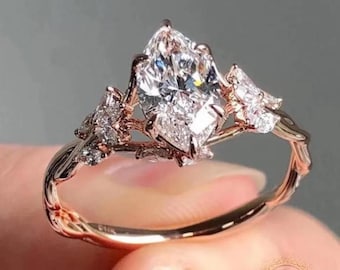 Floral Marquise Cut Moissanite Verlobungsring-Vintage 14K Gold Moissanite Diamant-Ehering-Natur Inspire Ring-Promise Ring für Frauen