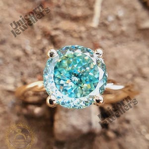 2.00ct Portuguese Cut Cyan Blue Moissanite Ring Unique Engagement Ring Wedding Ring Solitaire Ring 14K Gold ring Anniversary Gift For Her
