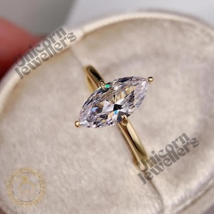 Marquise Engagement ring Gold-Travel ring-Unique Promise ring-Wedding ring-Moissanite diamond ring Solitaire diamond ring Gift for her