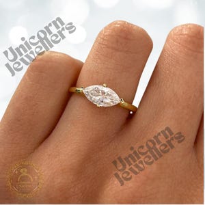 1.50ct East West Moissanite Marquise Ring-Solid Gold Solitaire-Proposal Ring-Engagement Gift for Her-Signature Marquise Cut Engagement Ring