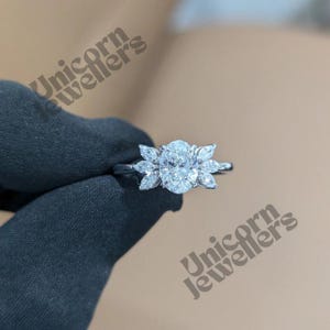 Oval Cut Moissanite Engagement Ring Vintage Unique Engagement Ring White Gold Marquise Cut Diamond Wedding Ring Bridal Ring Anniversary Ring